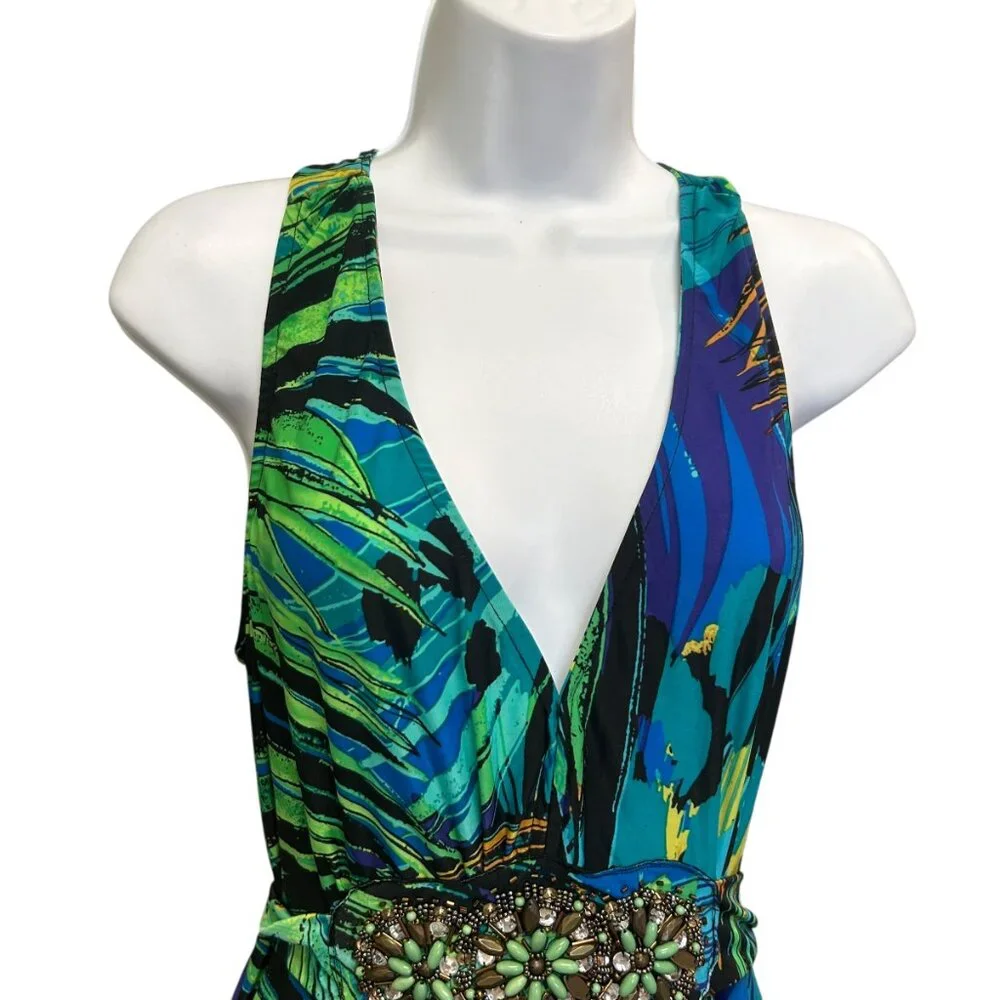 DJ Summers Tropical Leaf Flowy Maxi Dress Size 8 - Picture 3 of 7